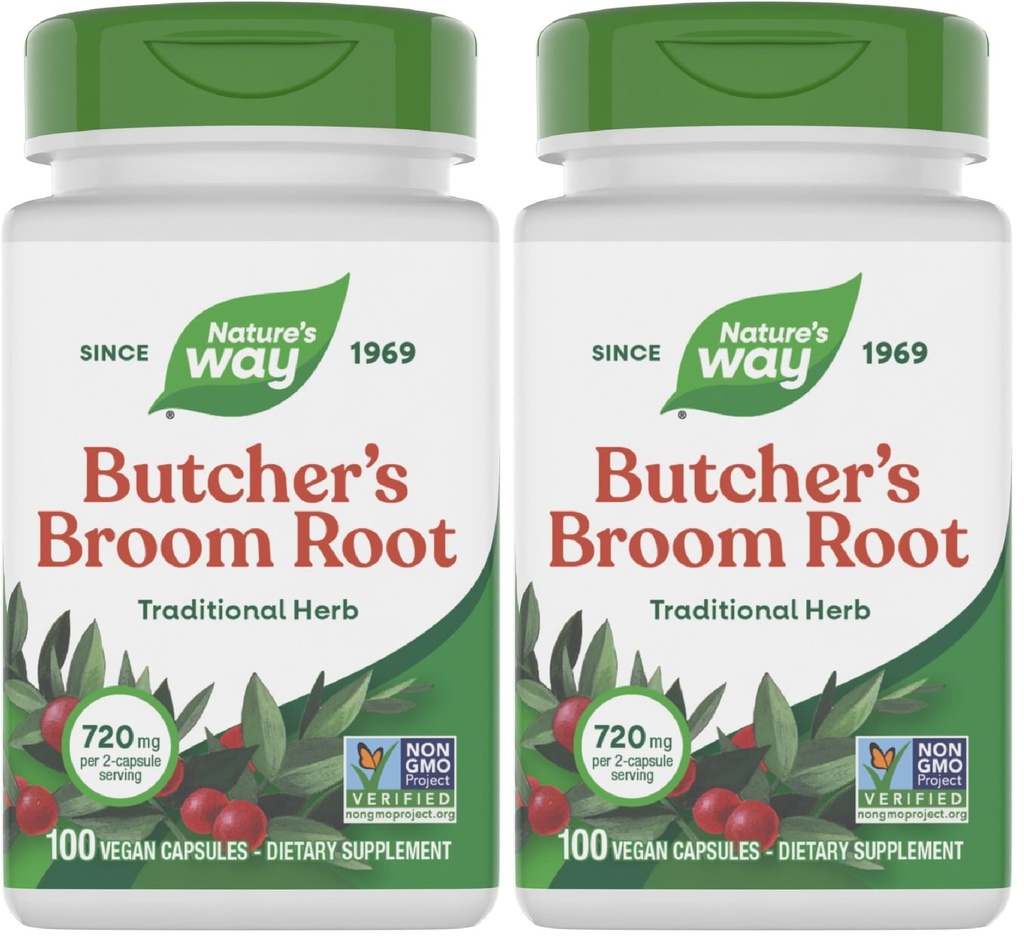 Naturens vei slakter's Broom Root, Tradisjonell ben vei støtte*, 100 vegansk kapsler (pakke med 2)