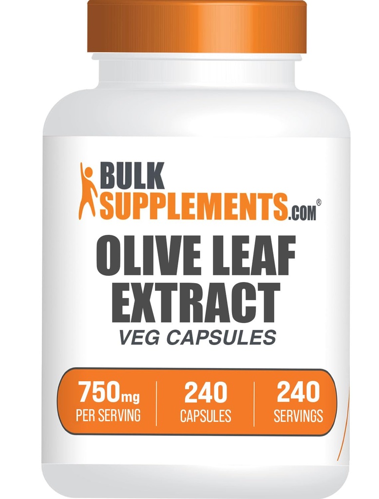 BulkSupplements.com Olive Leaf Extract Capsules - Olive Leaf Supplement, Olive Leaf Capsules - Immunstøtte, Glutenfri, 1 Kapsel per servering, 240 Veg Capsules (Pack of 1)