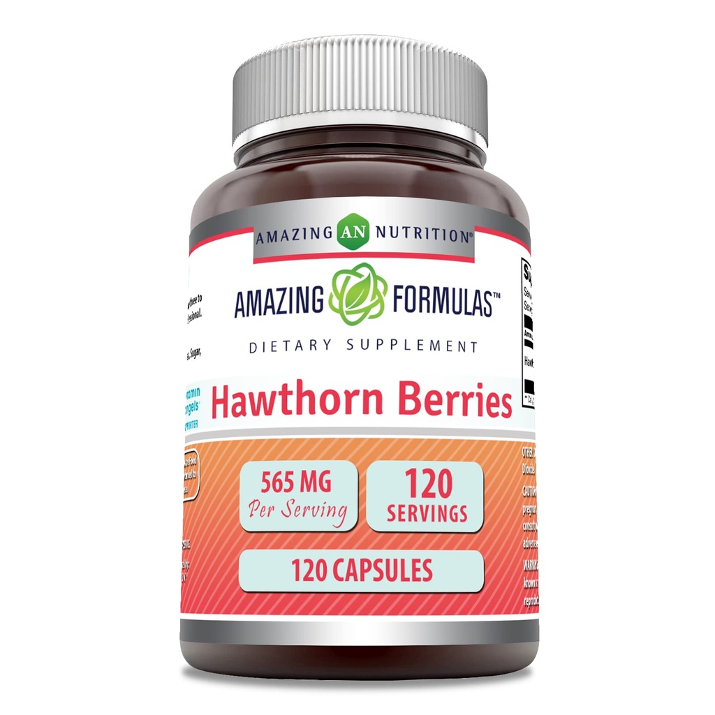 Amazing Formler Hawthorn Berries Supplement | 565 Mg Per Serving | 120 kapsler | Ikke-GMO | Glutenfri | Laget i USA