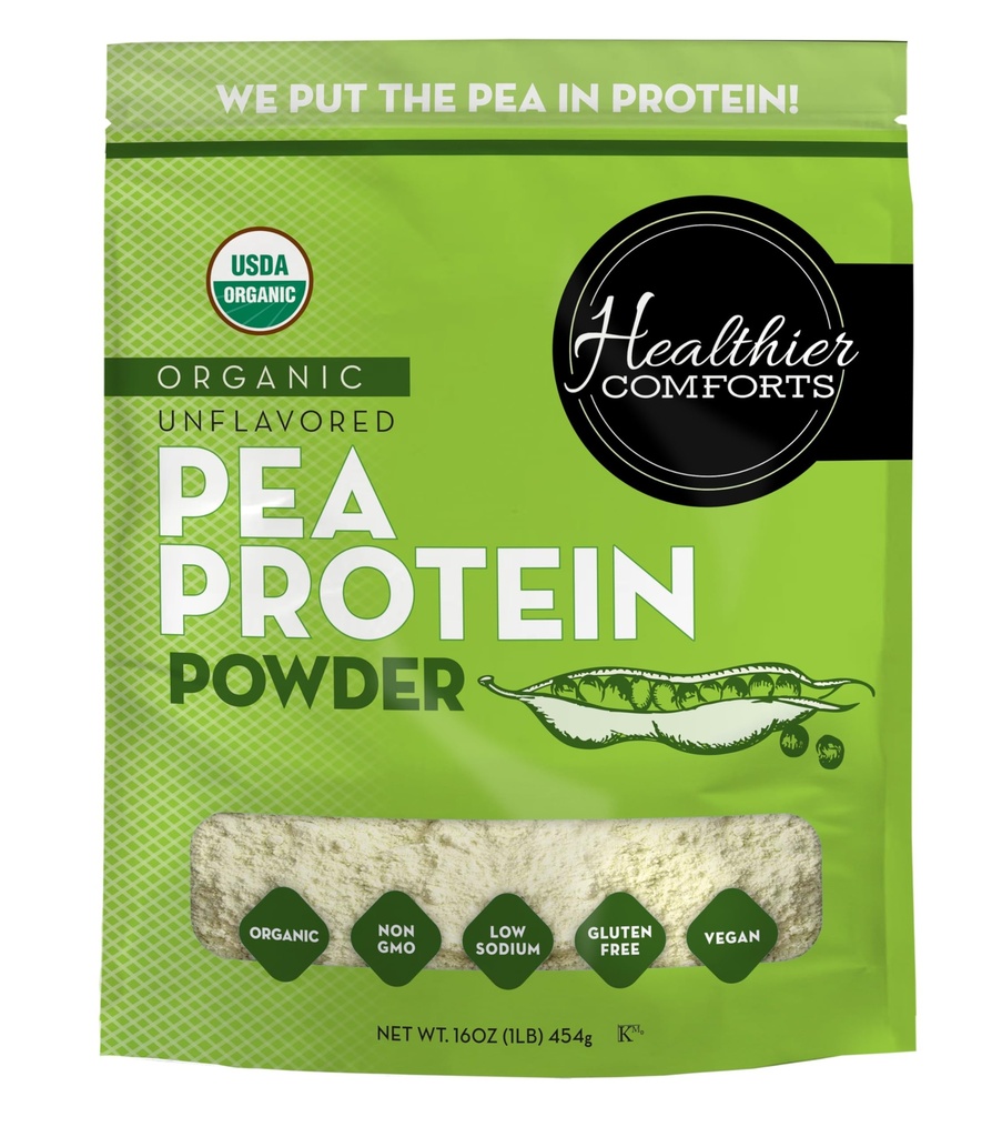 Helse Comforts Unflavored Pea Protein Powder - Lav natrium (1 lb.) | USA vokser og bearbeidet | 100% plantebasert proteinpulver | Kosher, Glutenfri, Ikke-GMO, Keto vennlig (16oz)