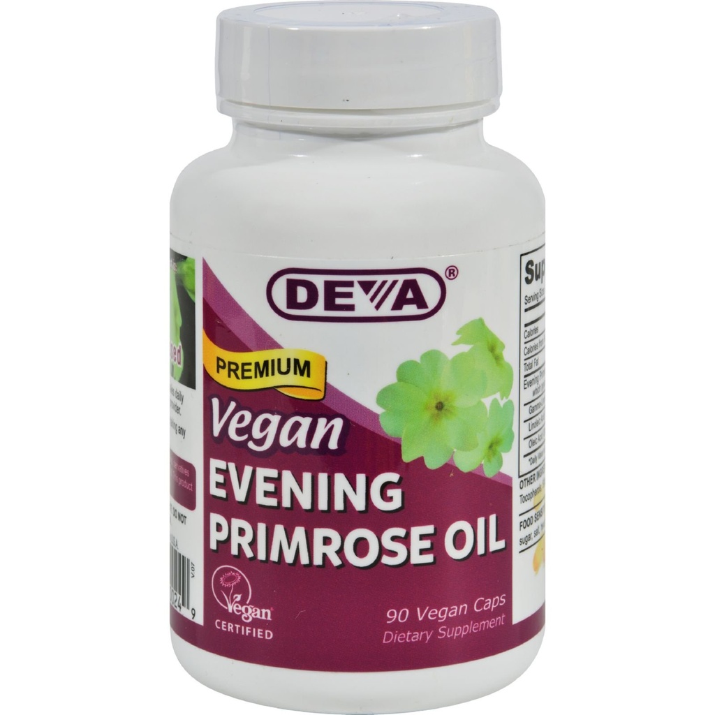 Deva Vegan Aften Primrose Olje - Uraffinert - Cold Pressed - Glutenfri - 90 Vegan Kapsler (pakke med 2)