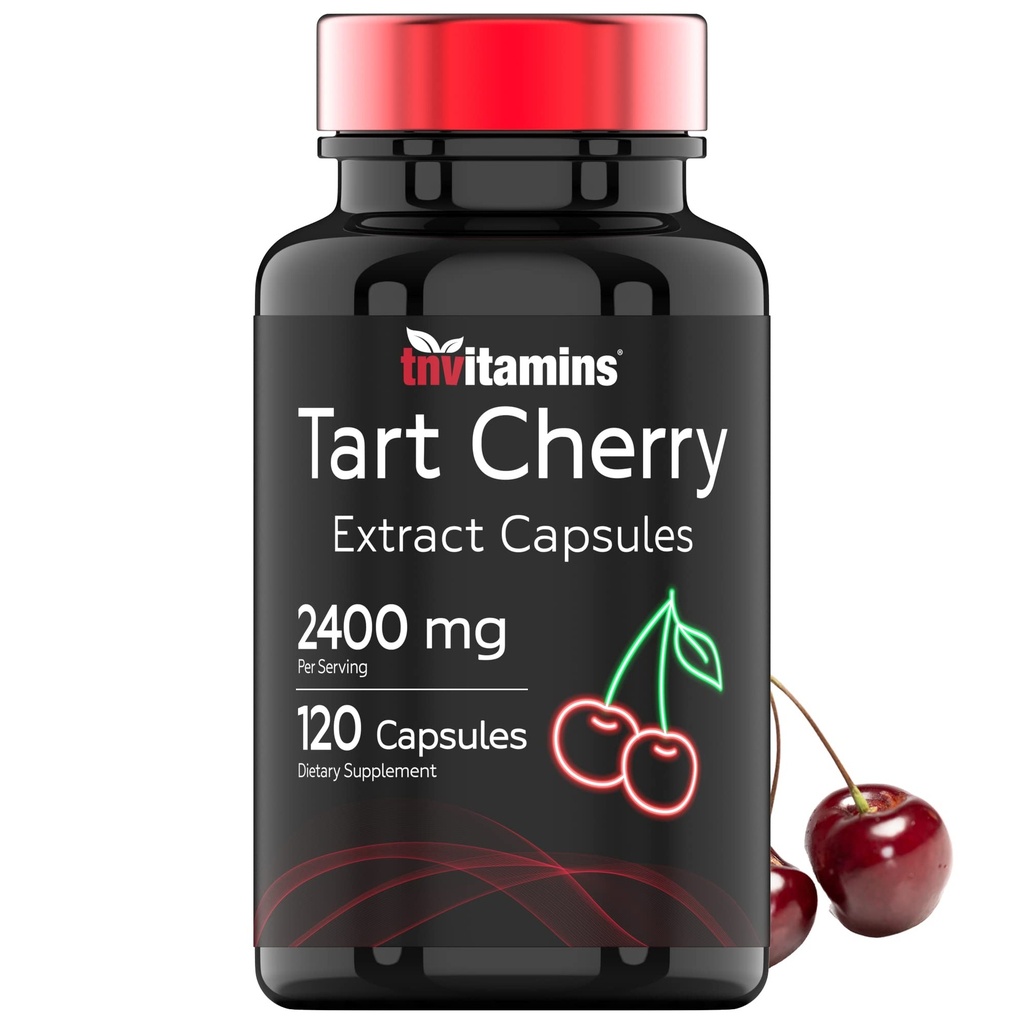 Tart Cherry Capsules (2400 MG - 120 Count) fra Montmorency Cherry Extract | gir Antioksidanter, Anthocyaniner, & Phytonutrienter | Tart Cherry for søvn og mer! | Ikke-GMO, laget i USA!
