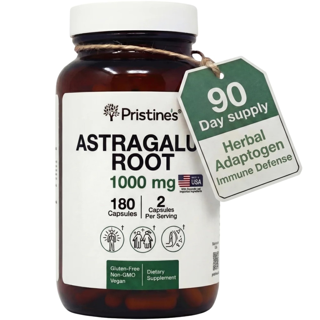 PRISTINE 'S Astragalus Root Immune Support Supplement kapsler -1000mg 90 dagers forsyning Herbal Adaptogen - Sunn aldring, hjerte og lunge helse