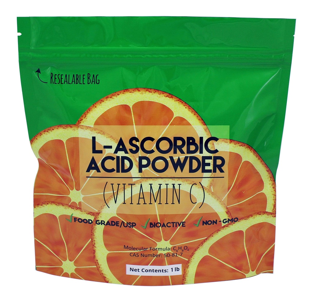 Duda Energi L-Askorbinsyre pulver 99+% Mat klasse USP36/BP2012 Gjæret ren hvitt krystaller form av vitamin C, 1 lb.