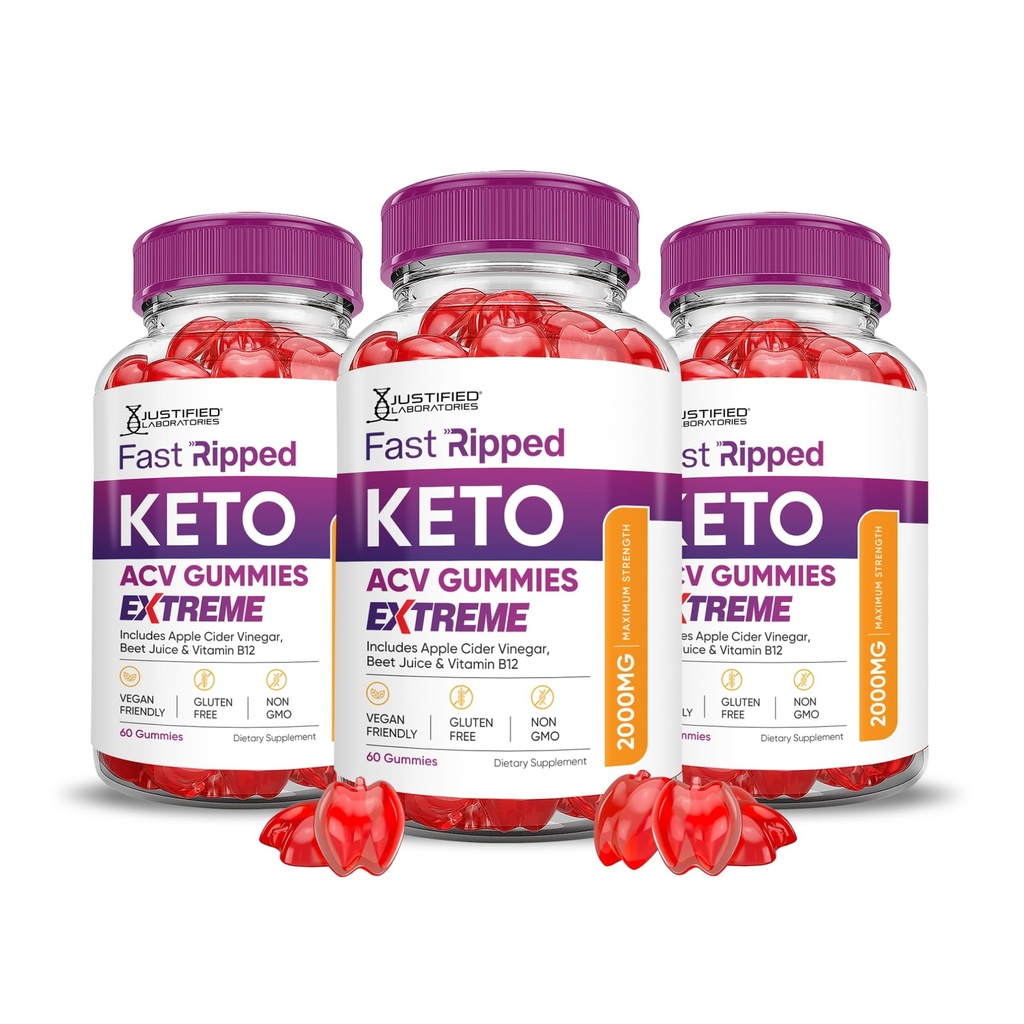 Rettferdige Laboratories (3 Pack Fast Rippet Keto ACV Gummies Extreme 2000MG Rask Rippet Keto Gummies Apple Cider Vinegar Formulert med Pomegranate Beet Juice pulver B12 Vegansk Ikke GMO 180 Gummys