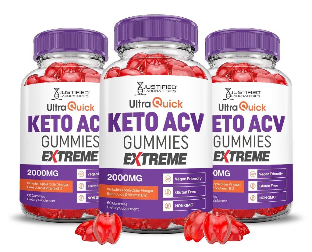 (3 pakke) Ultra rask keto ACV Gummies Ekstreme 2000MG Ultraquick keto Gummies Apple Cider vinegar Formulert med Pomegranate Beet Juice pulver B12 Vegansk ikke GMO 180 Gummys