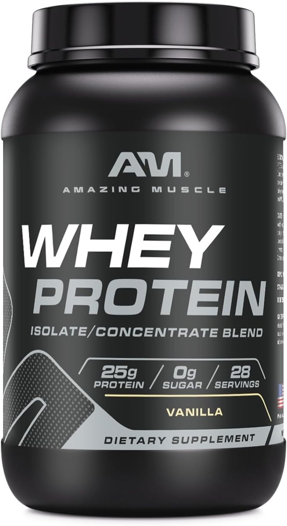 Amazing Muscle 100% Whey Protein pulver * Avansert formel med Whey Protein Isolate som en primær ingredient sammen med ultra filtrert Whey Protein Koncentrat (Vanilla, 2 lb)