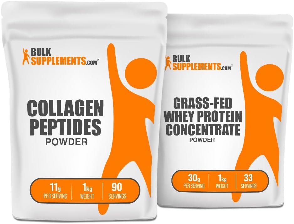 BulkSupplements Collagen Peptider 1kg + Grass Fed Whey Protein Koncentrate 1kg Bundle
