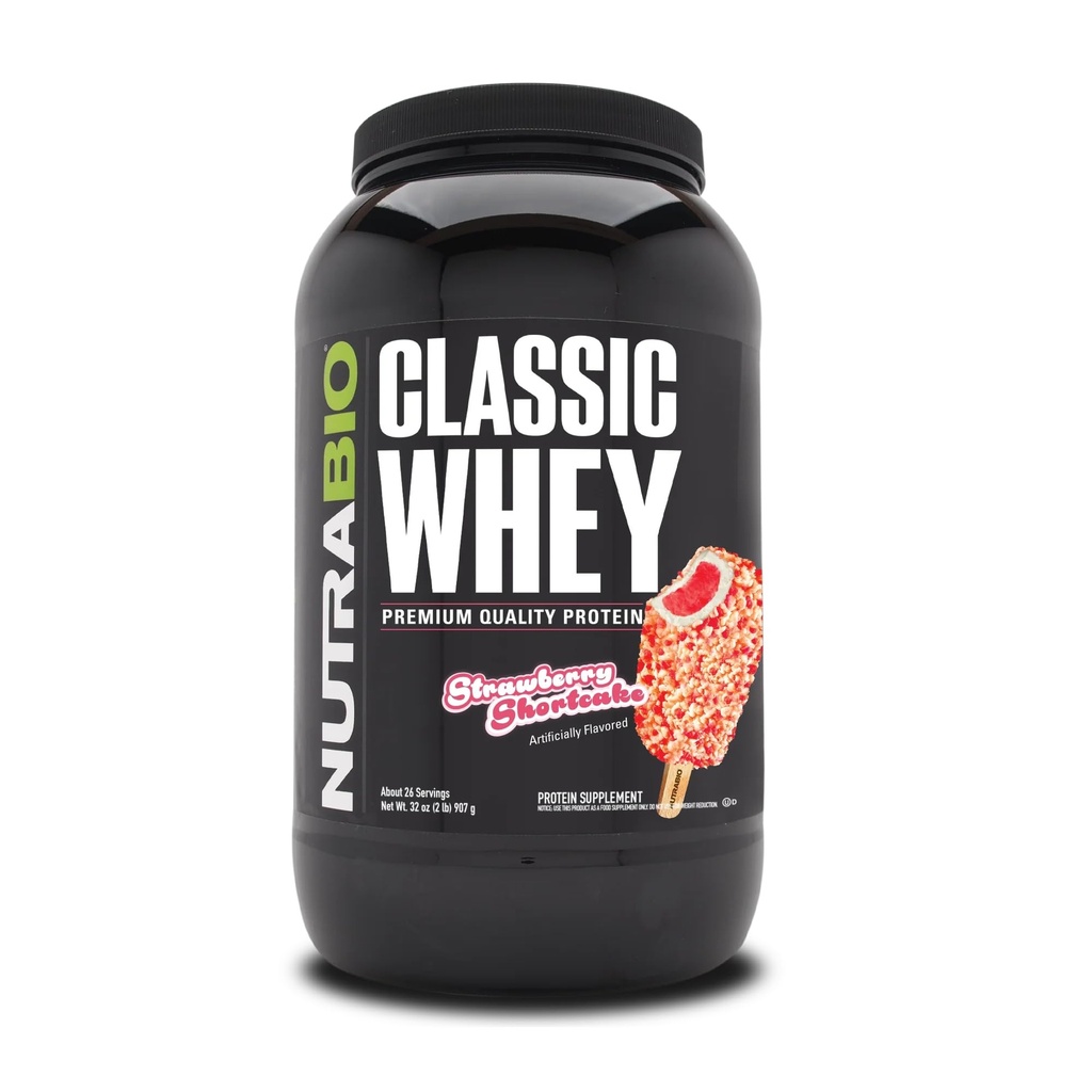 NutraBio Klassisk Whey Protein pulver Supplement - 25 g protein Per Scoop - Full-Spectrum Amino Acid profil uten fyllstoffer, kunstige farger, eller preservatives - Jordbær Shortcake, 2 pund