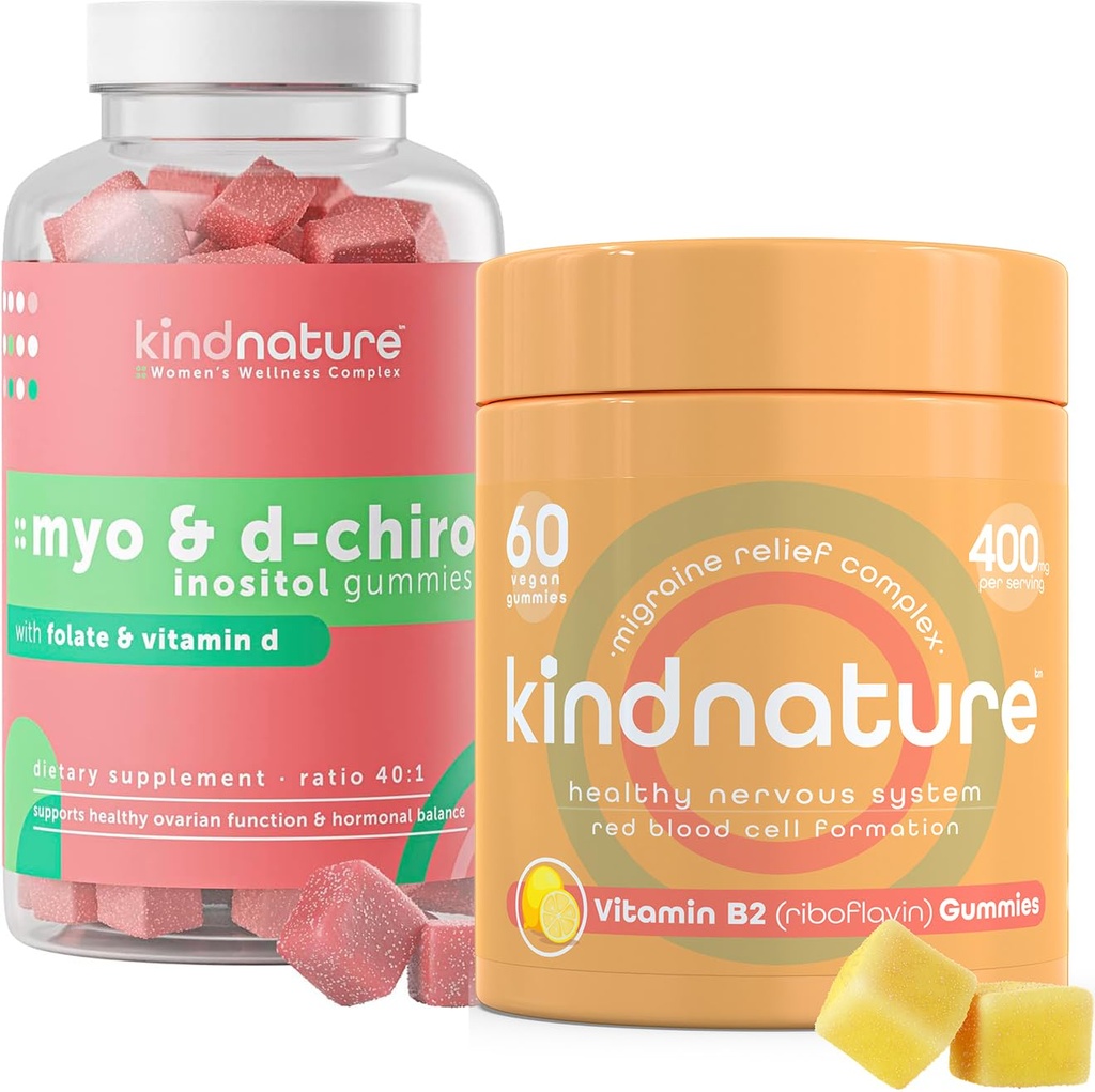 Kinnatur Myo-Inositol & Vitamin B2 Wellness Bundle - Hormonal Balance, Migraine Relief & Energi Støtte Gummies