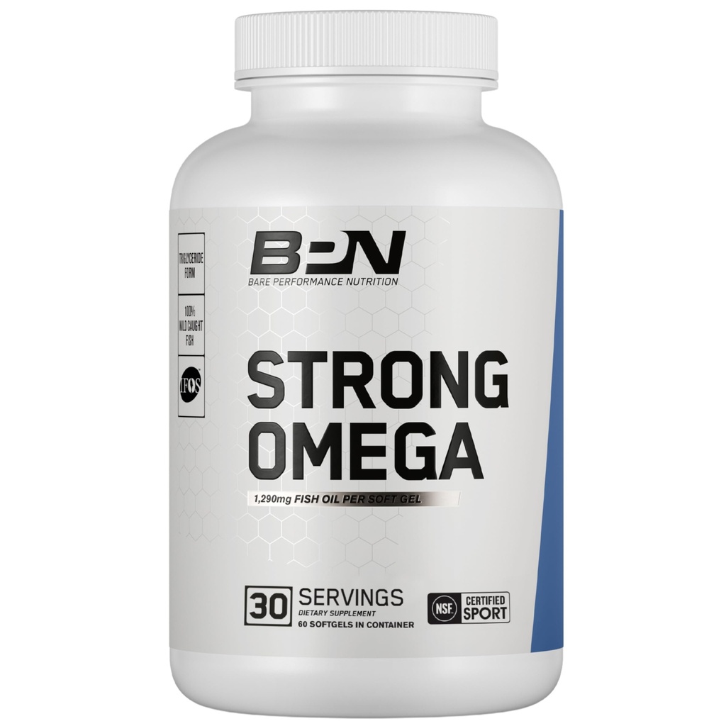 BARE PERFORMANCE NUTRITION, BPN Strong Omega Fish Oil Mykt Gel, 1290mg Fish Oil per kapsel, Wild Fanget Fisk, Sustainly Sourced, IFOS Certified, 30 Services