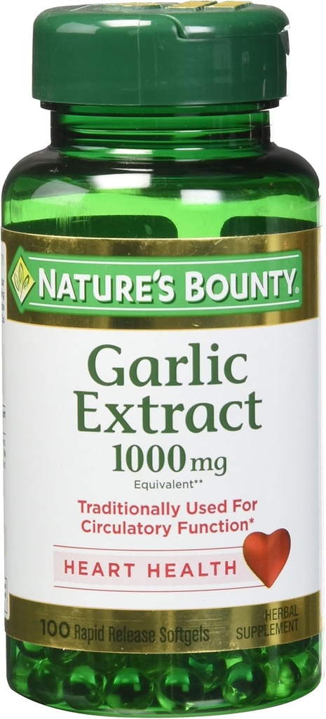 Naturens Bounty hvitløk ekstrakt 1000 mg, 100 Rapid Release Softgels (Pack of 4)