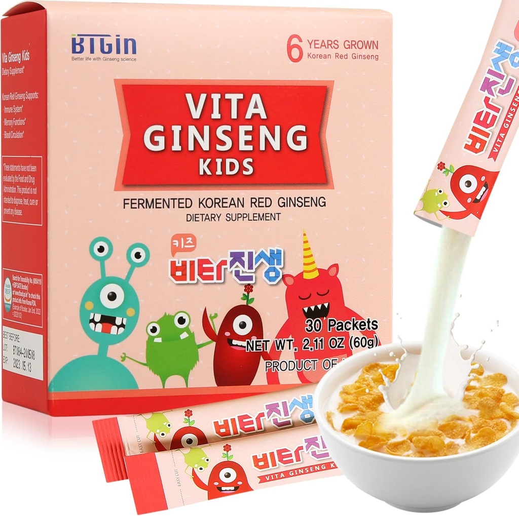 Vita Ginseng Kids, vitamin D, sink, 7 bær, banan, 20 grønnsaker, melk pulver for immun støtte, fokus og minne økt, 30 pakker (1Set)