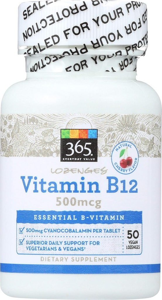 365 av hele matmarked, vitamin B12 500mcg Lozenges, Cherry Flavor, 50 ct