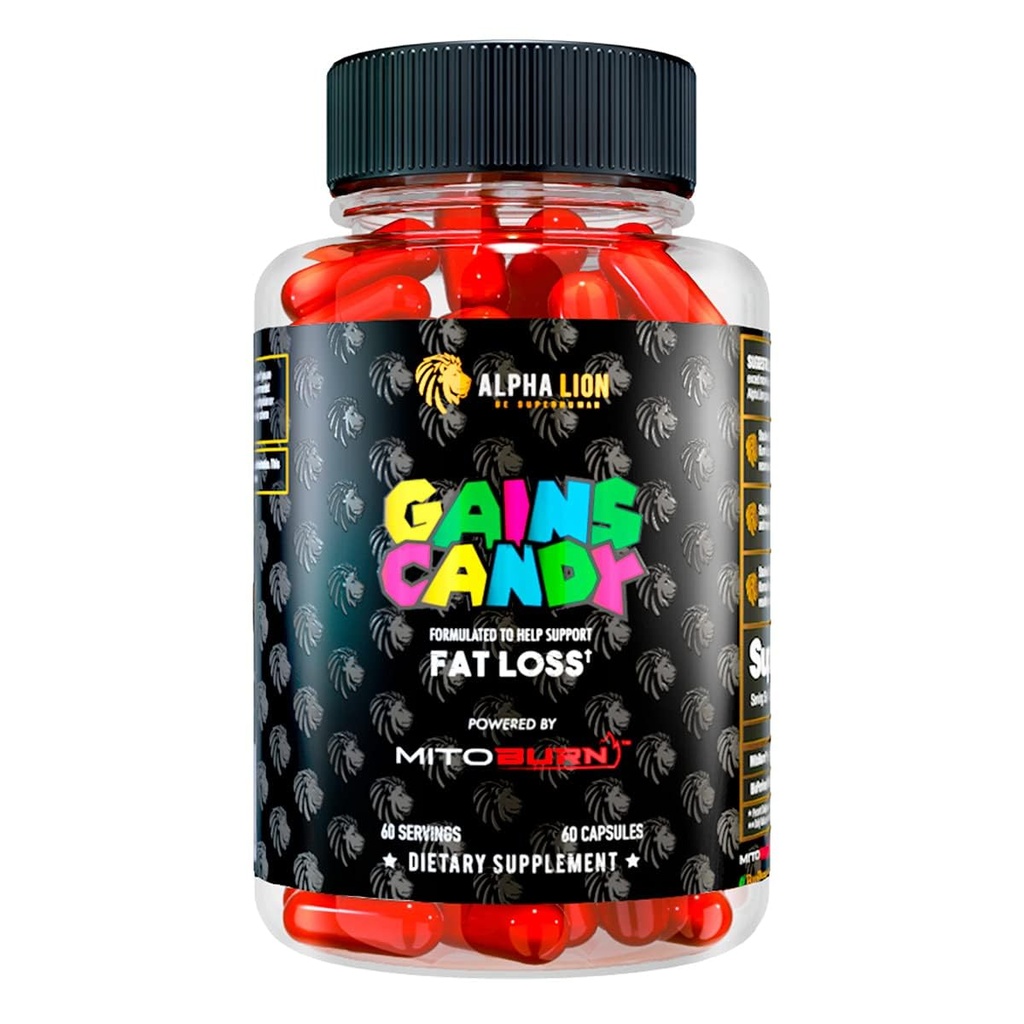 ALPHA LION Gains Candy, Supplement piller som støtter vekttap, Appetitt Suppressant, Keto-Diet vennlig, redusere kroppsfett, oppgradering energi og trening ytelse, 60 kapsler (MitoBurn®)