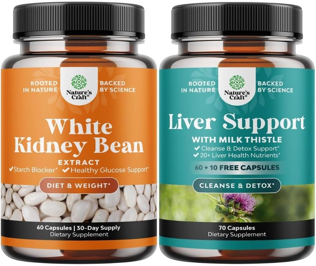 Bundle av naturlig hvit nynorskbønne ekstrakt - Digestive helse diett Fiber og trening supplement og lever rengjøring og Detox & Reparasjon Formula - Herbal Liver støtte Supplement med Melk Thistle