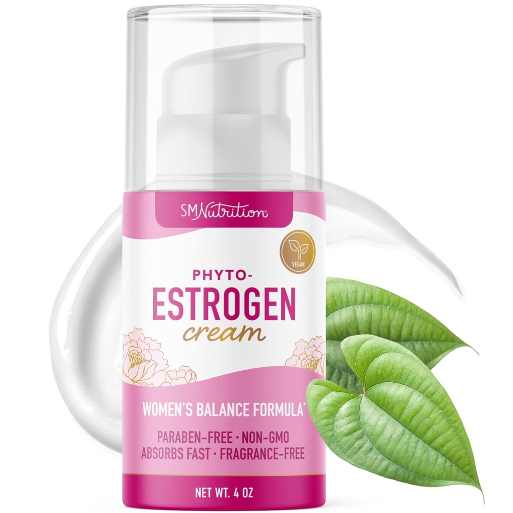 Phyto Estrogen Cream for kvinner med Wild Yam | Plant Basert Hot Flash, Menopause & Menstrual Syklus Støtte | Black Cohosh, Dong Quai, Red Clover | 96 Topical Services | 4oz Pump | Vegan, Paraben-fri