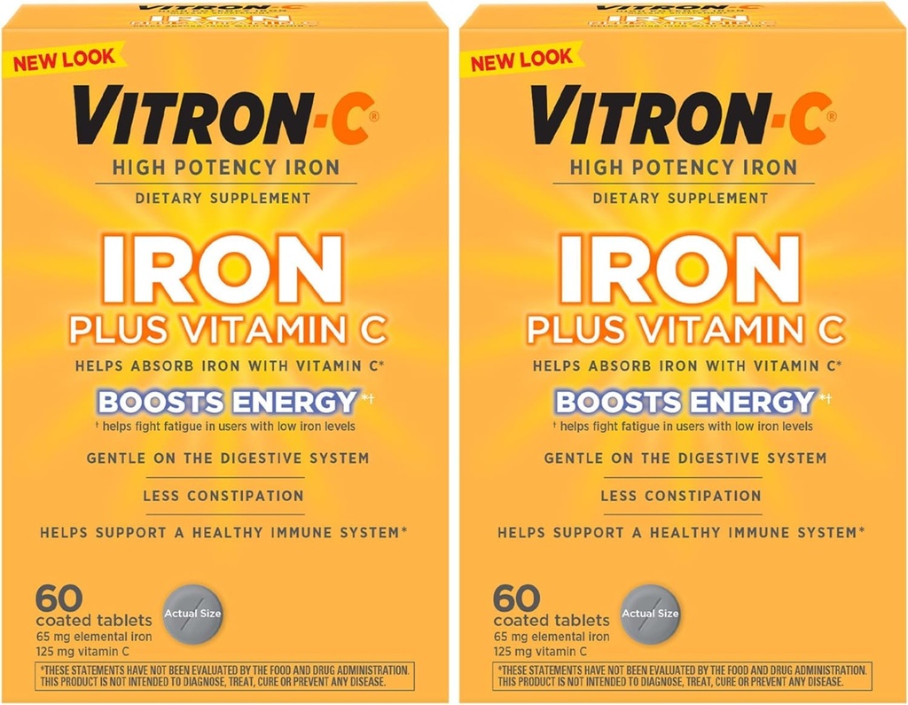 Vitron-c høy styrke jerntilskudd tabletter 60 Ct (pakke med 2)