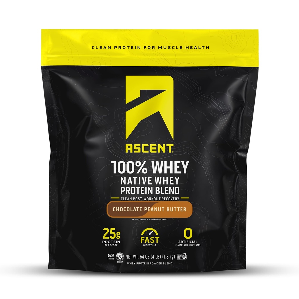 Oppnå 100% Whey Protein pulver - Post Workout Whey Protein Isolate, Null Kunstig Flavors & Sweeteners, Glutenfri, 5,5 g BCAA, 2,6 g Leucine, Essentielle Aminosyrer, Sjokolade Peanut Smør 4 lb