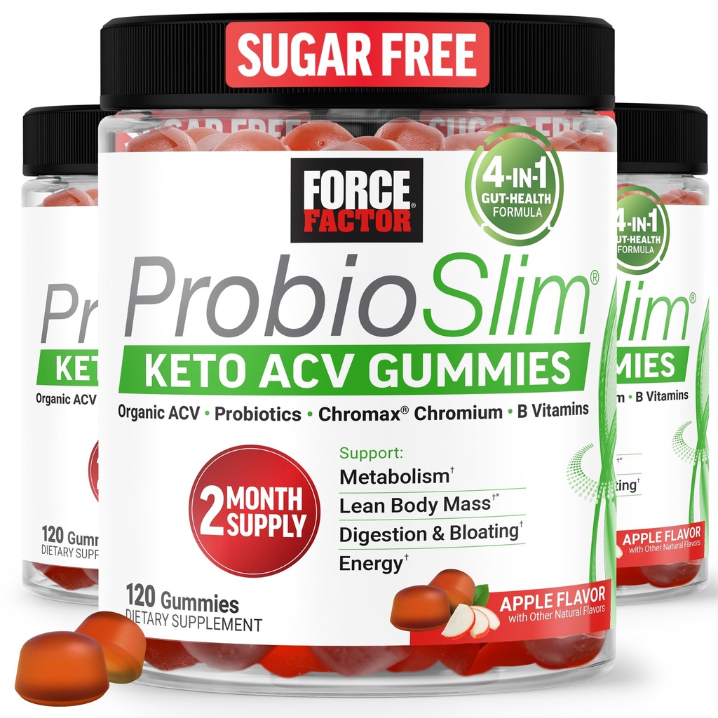 Force Factor ProbioSlim Keto ACV Gummies, Organic Apple Cider Vinegar Gummies med LactoSpore Probiotika og Prebiotika for å støtte Digestion, Metabolisme, & immun helse, 1 Net Carb, Apple Flavor, 360ct