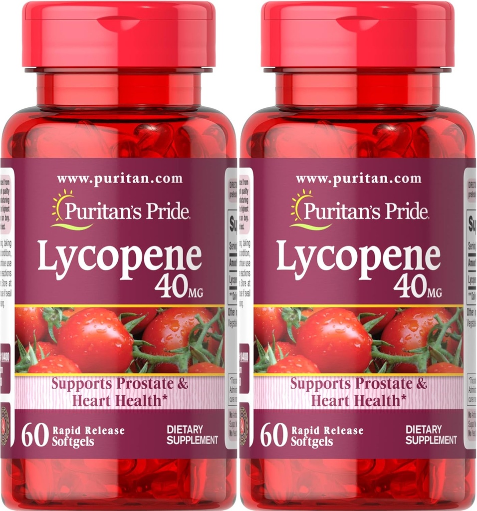Puritan Pride Premium Lycopen 40mg, Diett Supplement for prostata, Antioksidant, hjerte helse, og generell helse støtte, 2 måneders forsyning, 60 Rapid Release Softgels, 2 pakke