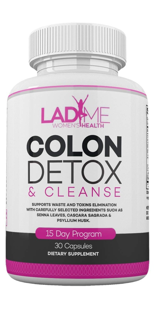 Pure Colon Cleanse & Detox 15-dagers program - Herbal Laxative Accelerator Relief med Psyllium Husk, Cascara Sagrada & Senna Leaves - Spesielle kvinner Intestinal Cleanser av Ladyme - 30 Kapsler