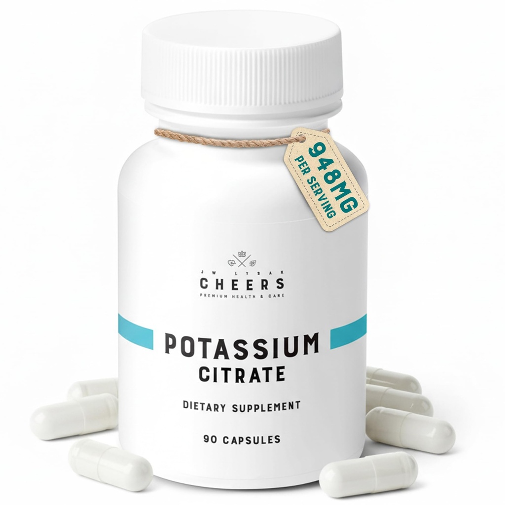 Cheers Kalium Citrat Supplement | 316mg Per Kapsel | 20% Daglig verdi | Støtter Muskel, Nerve og hjertefunksjon | høy absorpsjon Electrolyt for Kalium Deficiens | 90 Vegan Kapsler