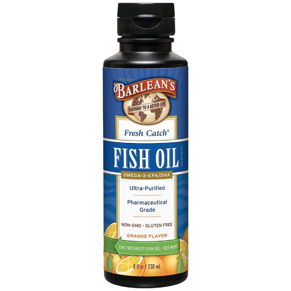 Barlean omega 3 fiskeolje flytende Supplement, 1262mg EPA og DHA fettsyrer, ikke-GMO og glutenfri, Orange Flavor, 8 oz
