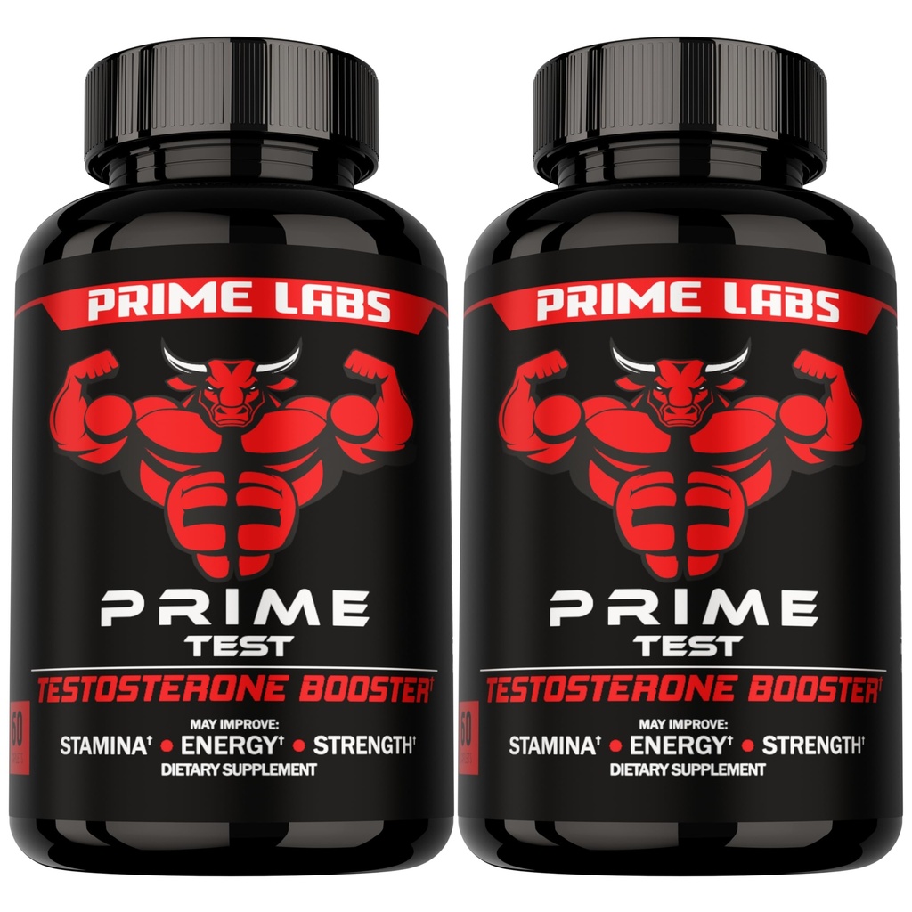 Prime Labs Testosteron Supplement for menn (2-Pack) - Stamina, utholdenhet, energi og styrke - Testosteron Booster & Workout Supplement for menn - 120 Caplets