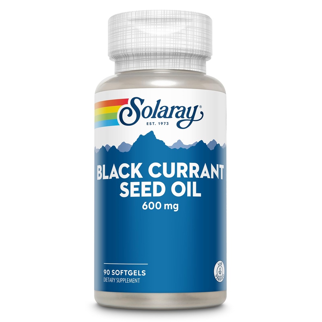 SOLARAY Black Currant frøolje 600 mg - Tilførsel av antioksidanter, Gamma Linolenic Acid (GLA), Alpha Linolenic (ALA) og Linolenic Acid (LA) - Hud Helsestøtte - 60-dagers garanti, 90 Serv, 90 Softgels
