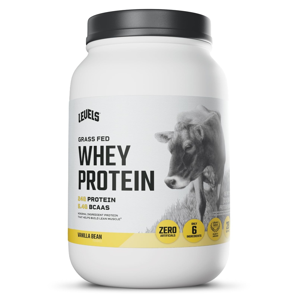 Nivåer Grass Fed Whey Protein Powder, Ingen Kunstig, 24G Protein, Vanilla Bean, 2LB