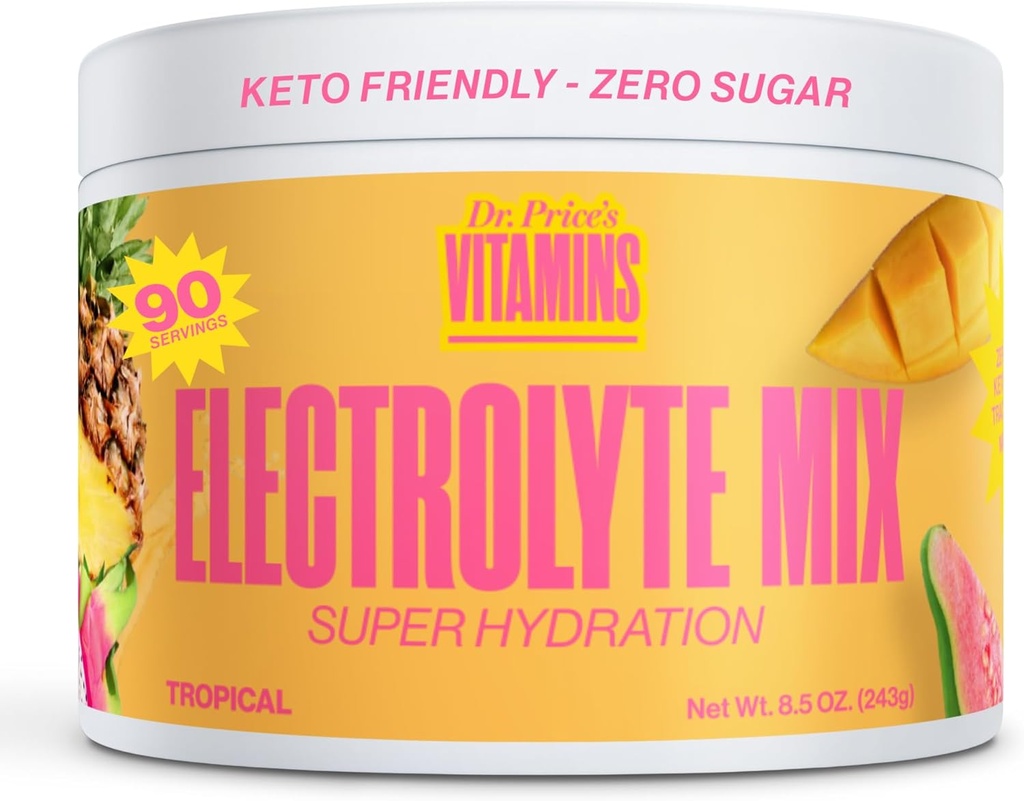Dr. Price Elektrolyte Mix | sukkerfri Hydration pulver med 72+ Spor Mineraler | Ingen sukker, rask dissolverende elektrolytter pulver pakker | Tropiske, 90 serveringer