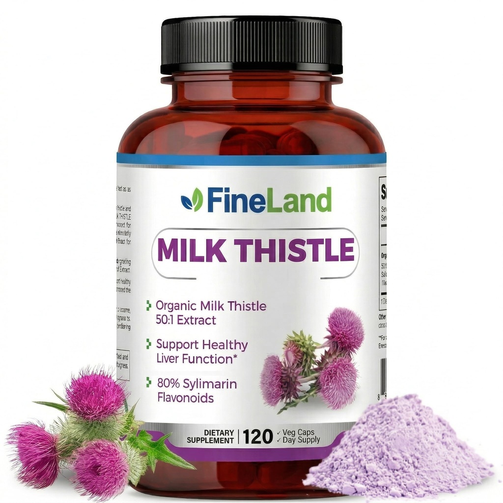 FineLand Melk Thistle Piller 50:1 Ekstrakt – 120 Vegan Capsules - 20 000 mg Strenght med 80% Silymarin Flavonoids – Liver & Antioksidant Support | 50X Konsentrert frøekstrakt - Ikke-GMO, laget i USA