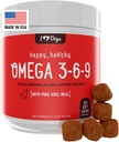 iHeartDogs Omega 3-6-9 for hunder - Hud og Coat Fish Oil Supplement for hunder med ren antarktisk krillolje - Allergi og kløende hud relief Chews, 120 greve