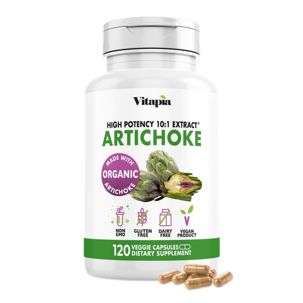 Vitapia Organic Artichoke Extract Supplement - Liver Cleanse Detox & Repair, Liver Helse, Digestion, Antioksidant Support - 120 Vegan Kapsler, Ikke GMO, Glutenfri
