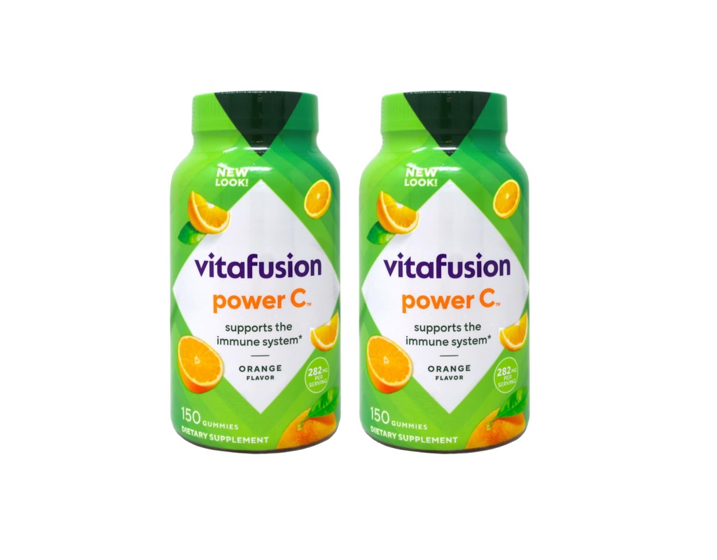 Vitafusion Power C Voksen vitaminer Gummy, immunstøtte, naturlig oransje 150 ea (pakke med 2)