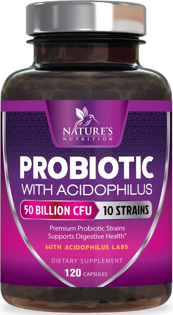 Probiotika 50 milliarder CFU per servering - 10 Strains + Prebiotika - Digestiv helse, Gut & Immune Support - støtter anledninger, gass og blaating for kvinner og menn Shelf Stabile - 120 Kapsler