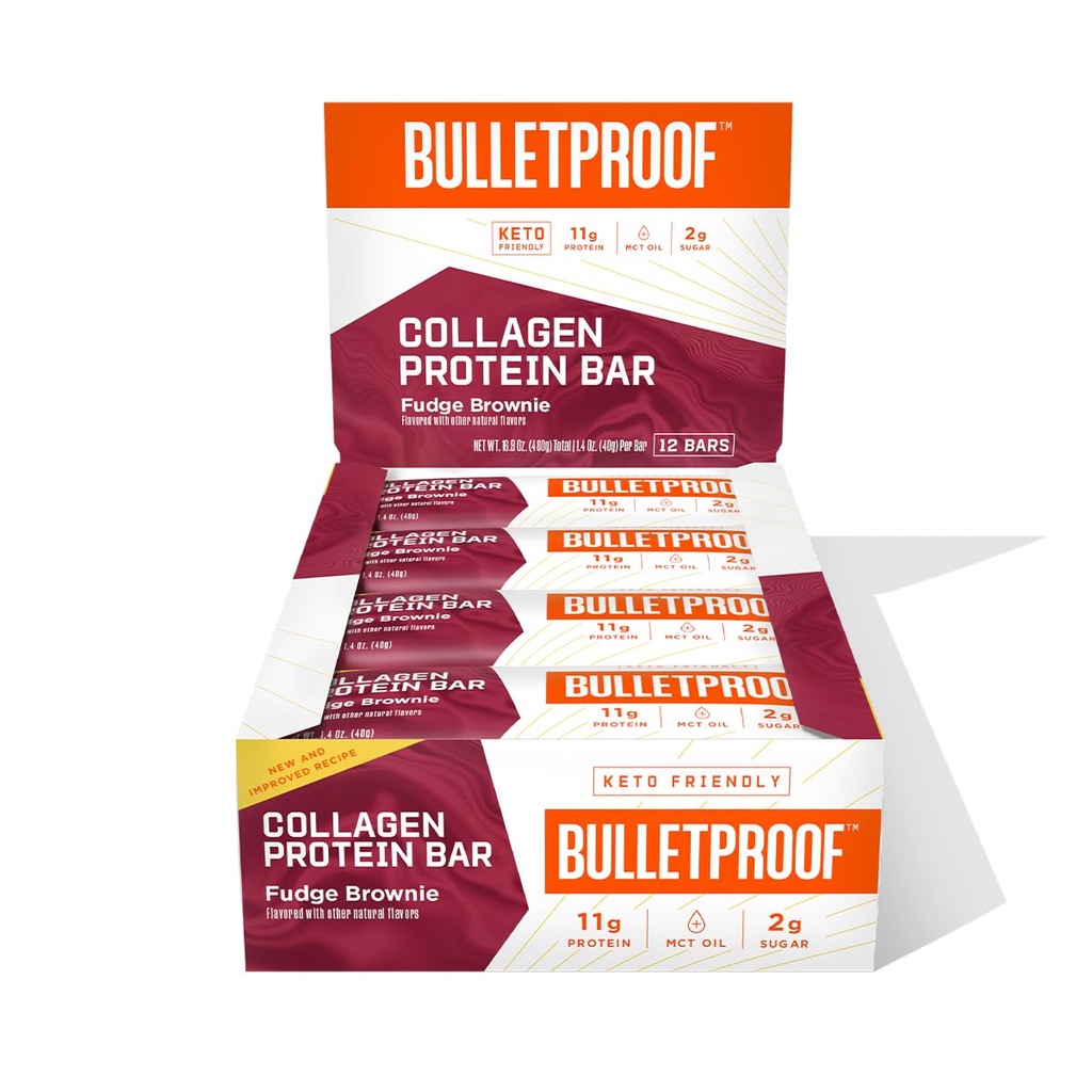 Kulesikker Fudge Brownie Collage Protein Bars, Pakke med 12, Keto-vennlig Snack med MCT olje, Grass-fødde kollagen, Ingen tilsatt sukker