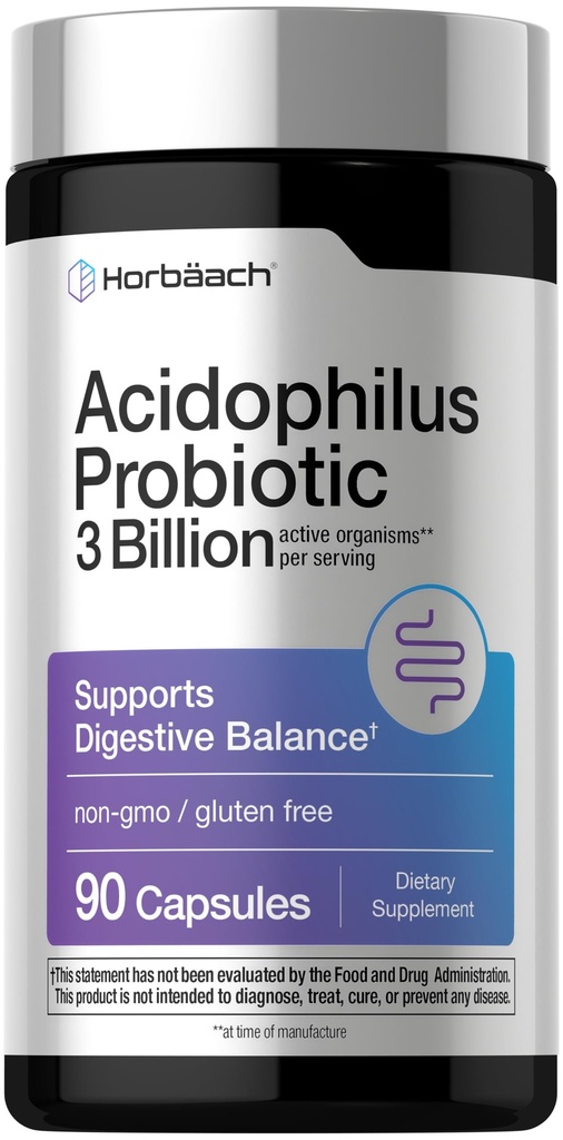 Horbäach Probiotic for kvinner og menns digestiv helse | 3 milliarder CFU 90 kapsler | Ikke-GMO & Glutenfri