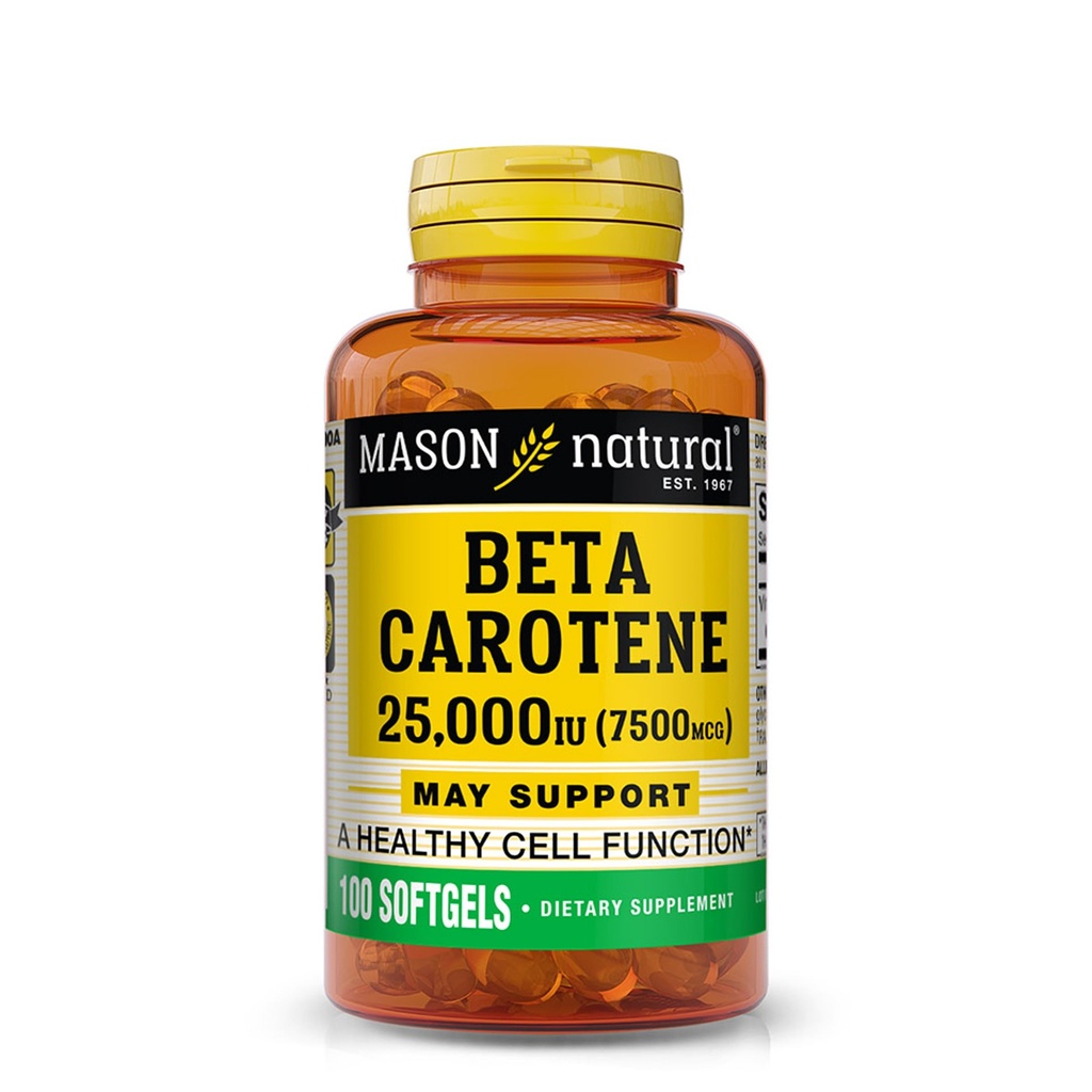 MASON Natural Vitamin A Beta Caroten 25 000 IE - støtter sunn visjon, cellefunksjon og immunfunksjon, 100 Softgels