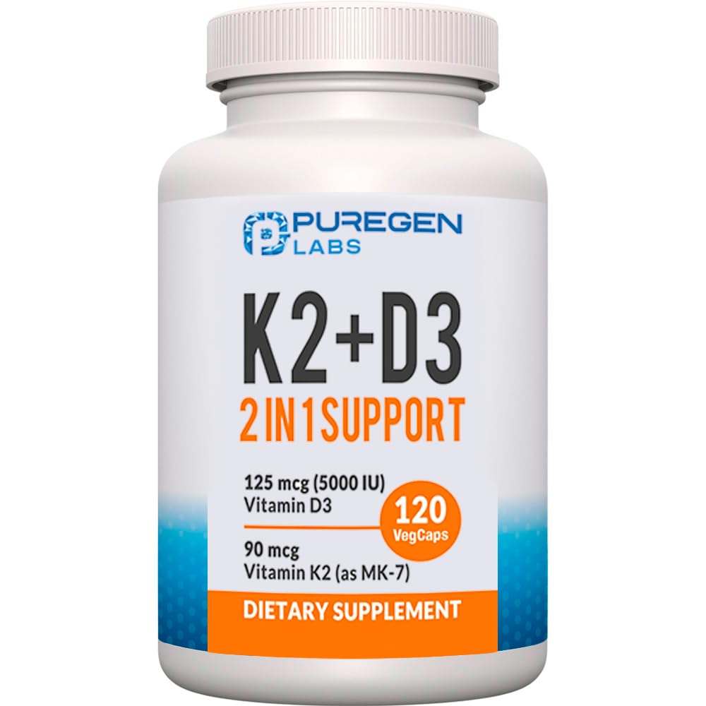2 i 1 høy styrke formel 90mcg vitamin K2 (MK7) og 5000 IE vitamin D3 Supplement I ikke-GMO formel, lett å svelge vitamin D & K kompleks, 120 kapsler I 4-måneders forsyning