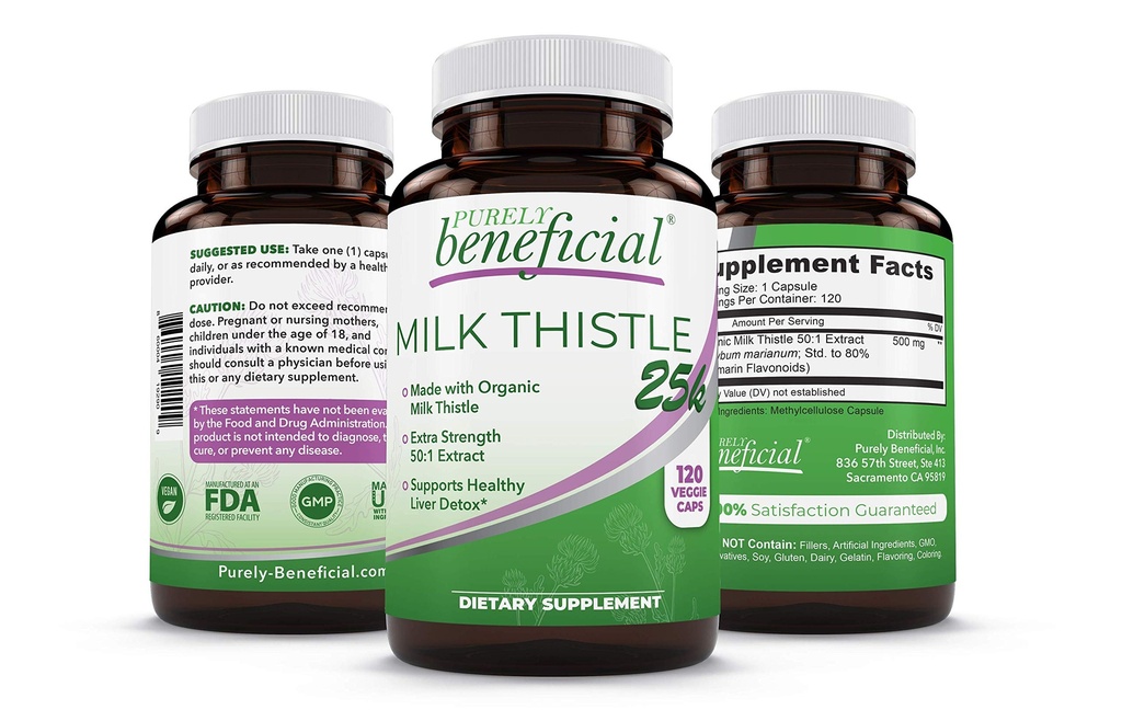 PURELY gunstige organiske Melk Thistle Kapsler, 50:1 Melke Thistle Extract, Liver Cleanse & Antioksidant Support, 120 Veg Kapsler, Vegan & Ikke-GMO