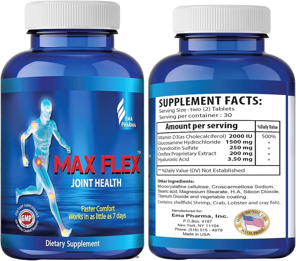 MAX FLEX UC II, Collagen Supplement for felles helse – Advanced Joint Support Supplement med glukosamin, Chondroitin, Joint Inflammatory Relief som turmerisk – Glutenfri – 60 tabletter, 2 tabletter/dag