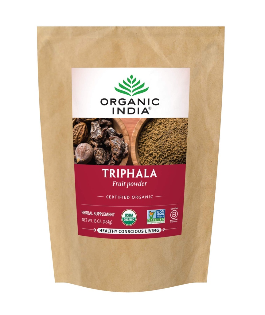 Organic India Triphala - Herbal Supplement med Amla, Bibhitaki, Haritaki, Digestion & Colon Support, Immunsystemstøtte, Adaptogen, Vegan, USDA Certified Organic - 1 lb Bag