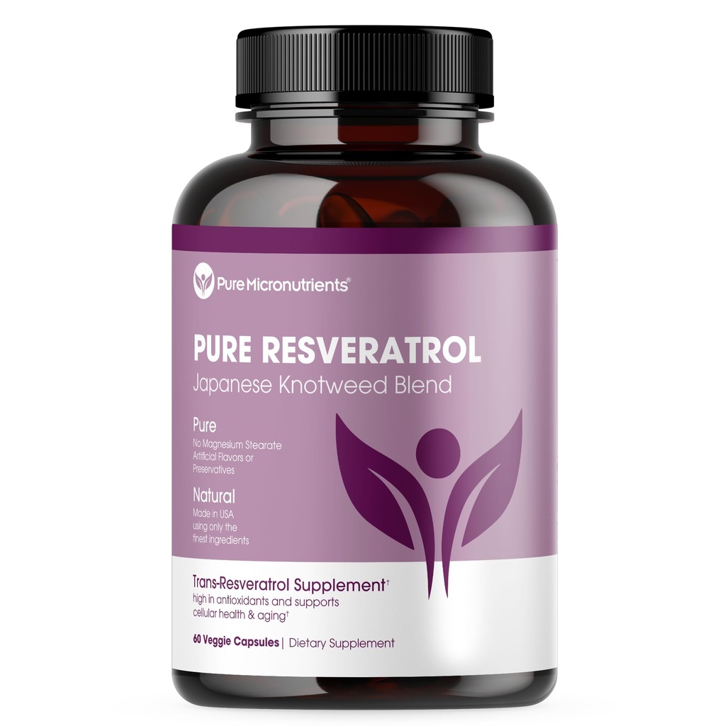 Pure Resveratrol Supplement - Ekstra styrke 600mg Trans-Resveratrol Per Serve - for hjerte, kognitiv, immun helse støtte - Renset og biotilgjengelig - 60 Vegan Caps