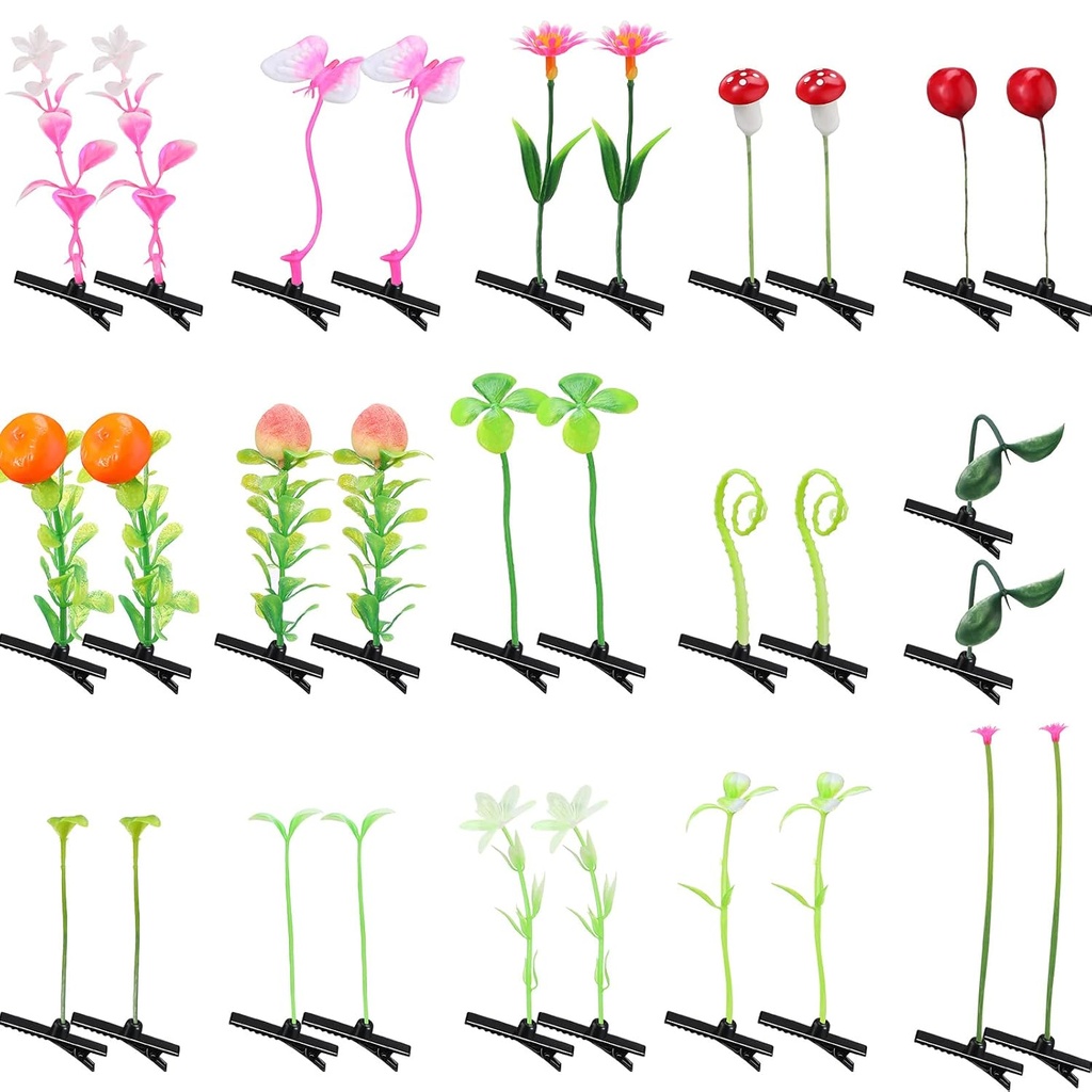 30 stk Blandet stil Hårklipp for kvinner og jenter - Bean Sprout, Blomster, Gras, Butterfly Hairpins & Barretter - Flott for skole, hjem, Fest, Jul