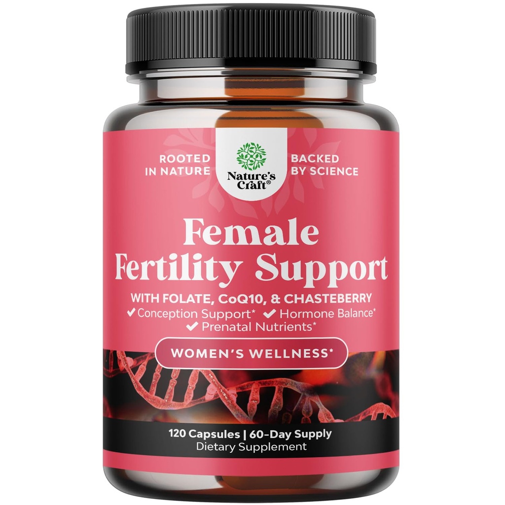 Fertilitetssupplement for kvinner med prenatal flervitaminer - kvinnelig fertilitetsstøtte med prenatal Choline Inositol Folate Chasteberry og CoQ10 Fertilitetsblanding for kvinner for å fremme raskere begrep