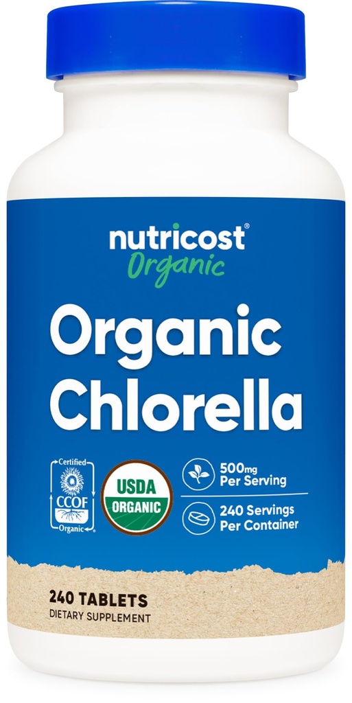 Nutricost Økologisk Klorella 500 mg, 240 tabletter - Glutenfri, Ikke-GMO