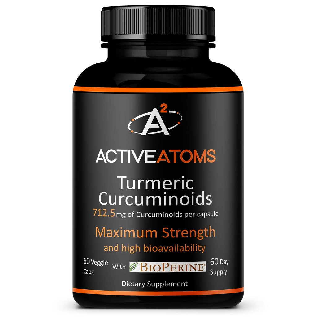 Aktive atomer gurkemeieekstrakt, ekstra styrke med BioPerine® Black Pepper 750 mg gurkemeieekstrakt per en 00" Kapsel, standardisert 95% curcuminoids, ikke-GMO, 60 Veggie kapsler 60 dagers forsyning