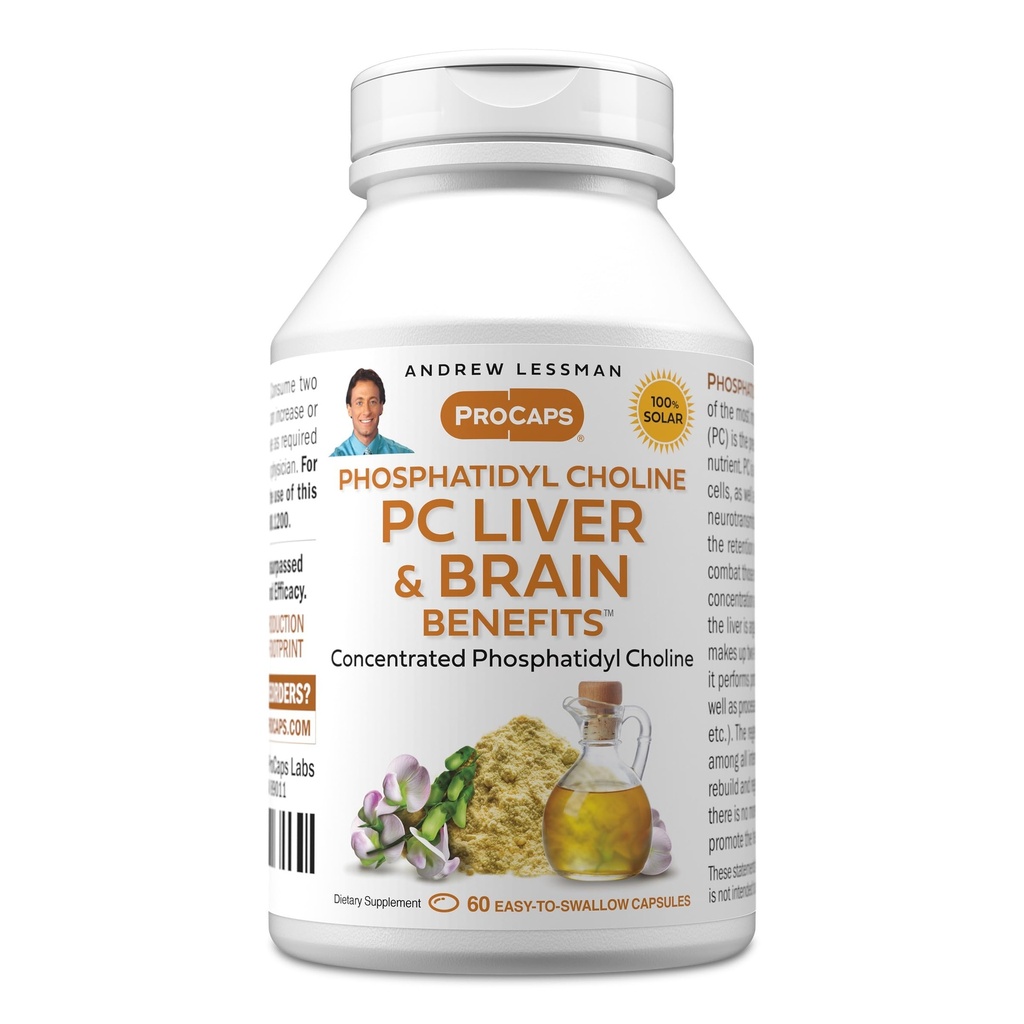ANDREW LESSMAN PC lever og hjerne fordeler 60 Softgels - Fosfatidylkolin, viktigste byggeblokk for sunn lever og hjerne struktur, funksjon. Ingen additiver. Lett å svelge Softgels